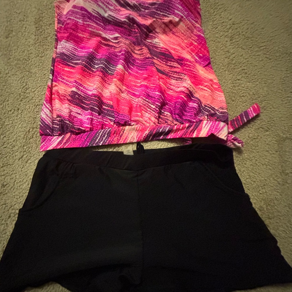 Vibrant Pink and Black two Piece Swimwear large